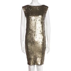 Alice + Olivia Gold Metallic Sequin Shift Dress Size XS